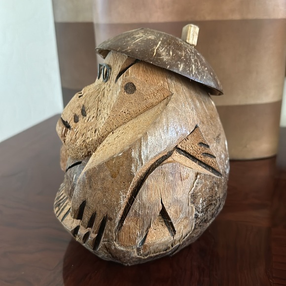 *NEW* Hand-Carved Coconut Tiki Monkey Coin Bank, Hawaii - Picture 5 of 13